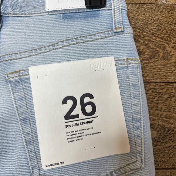 RE/DONE 80's Slim Straight Ripped Knee Jeans in Icy Blue Size 26 NWT - Picture 8 of 9